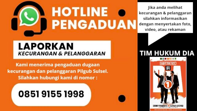 Tim Hukum DiA Buka Layanan Hotline untuk Aduan Pelanggaran Pilgub Sulsel