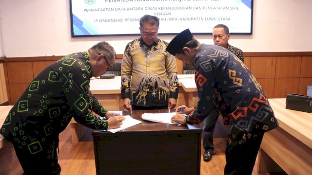 Disdukcapil Luwu Utara Teken PKS Pemanfaatan Data Kependudukan dengan 15 Perangkat Daerah