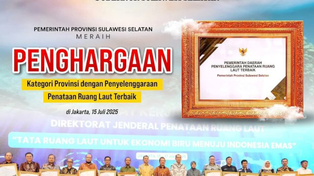 Gubernur Andi Sudirman Terima Penghargaan Tata Ruang Laut Terbaik dari Kementerian KKP