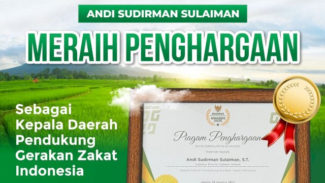 Dorong Budaya Zakat, Gubernur Sulsel Andi Sudirman Sulaiman Raih Baznas Awards 2025