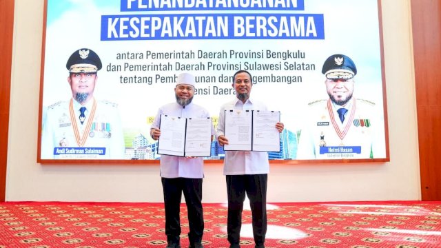 Pemprov Sulsel&ndash;Bengkulu Teken Kerja Sama Pembangunan dan Pengembangan Potensi Daerah
