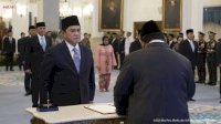 Prabowo Lantik Erick Tohir Sebagai Menpora dan Djamari Chaniago Sebagai Menko Polhukam