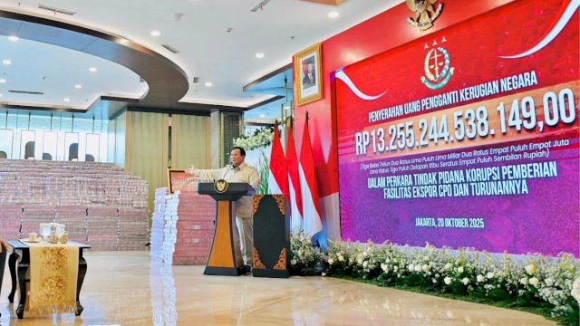 Prabowo Saksikan Penyerahan Uang Pengganti Rp13,25 Triliun dari Kasus Ekspor CPO