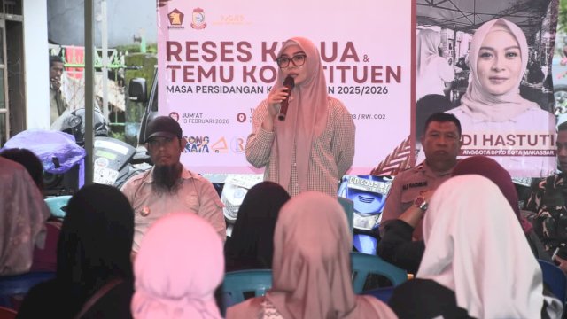 Anggota DPRD Kota Makassar, Budi Hastuti, menggelar reses kedua masa persidangan kedua tahun sidang 2025/2026 di Kecamatan Mariso, Jumat (13/2/2026).