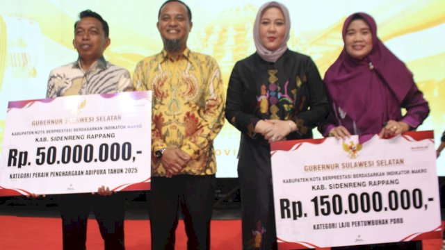 Terima Penghargaan di Rujab Gubernur, Sidrap Raih PDRB Tertinggi dan Adipura 2025