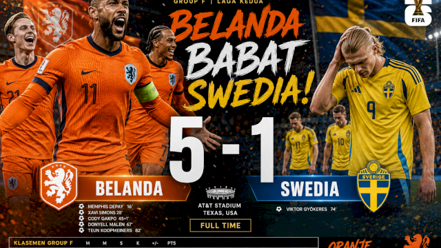 Belanda Pecundangi Swedia 5-1 di Putaran Kedua Group F